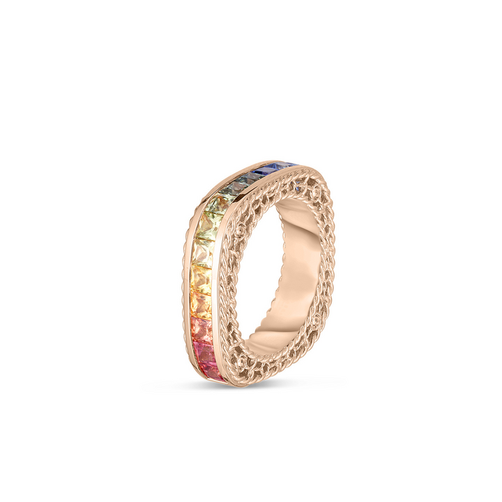 Roberto Coin Jewelry - Princess 18K Rose Gold Multi Sapphire Square Ring | Manfredi Jewels