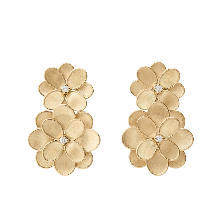 Marco Bicego Jewelry - Petali 18K Yellow Gold Double Flower Drop Diamond Earrings | Manfredi Jewels