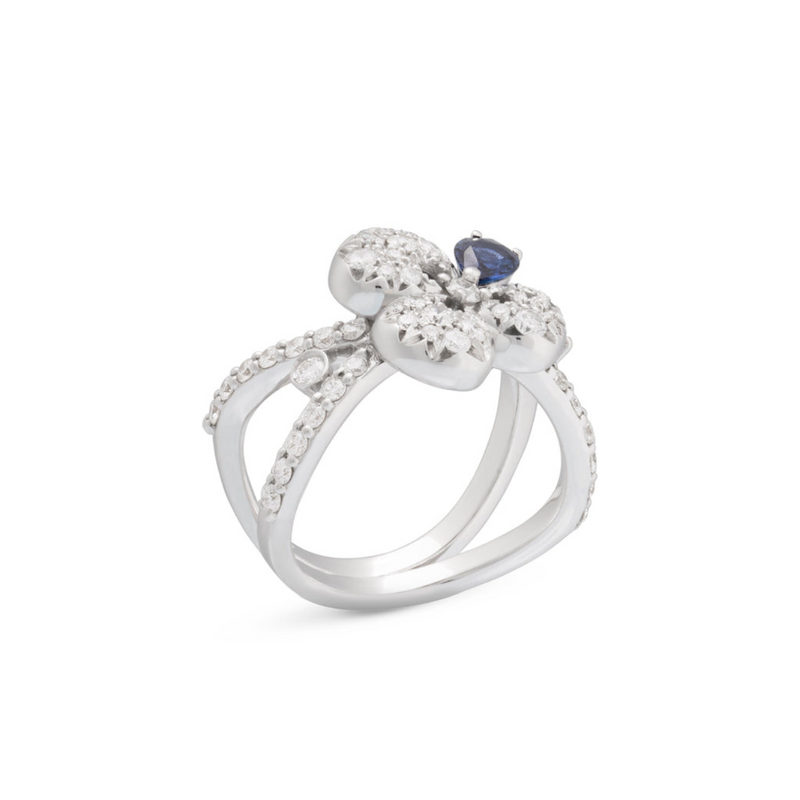Ischia 18K White Gold Sapphire & Diamond Flower Ring