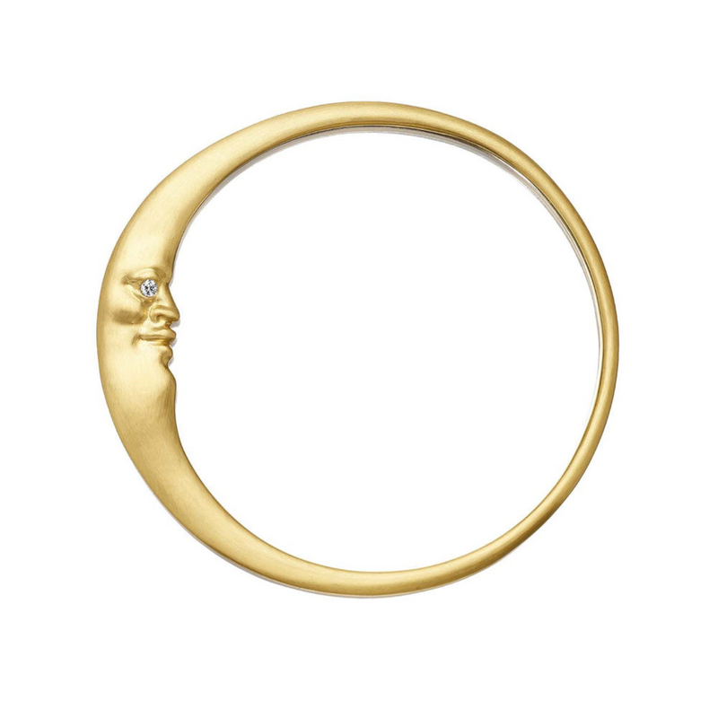 18K Yellow Gold Diamond Crescent Moonface Bangle