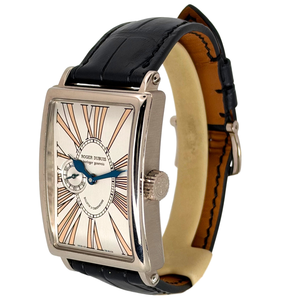 Much More 18K White Gold Silver Dial Black Strap