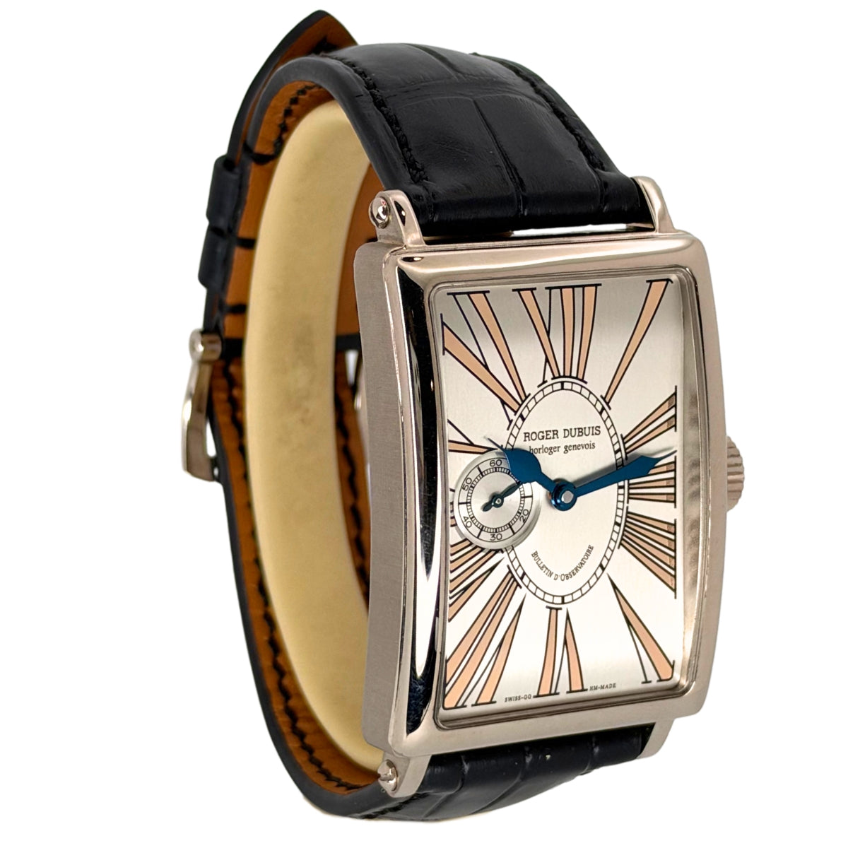 Much More 18K White Gold Silver Dial Black Strap