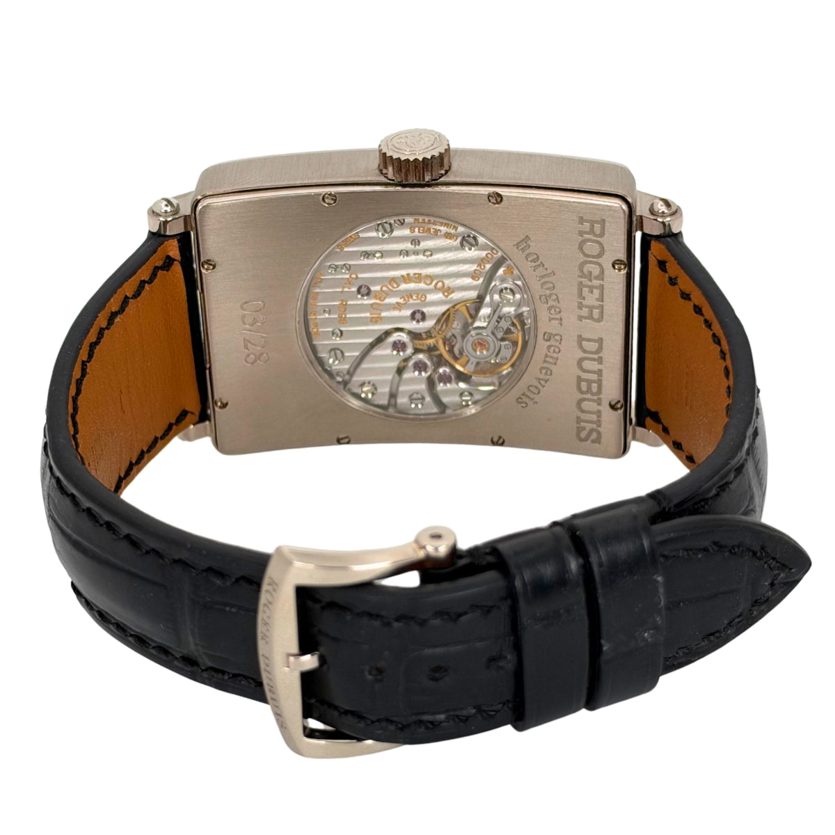 Much More 18K White Gold Silver Dial Black Strap