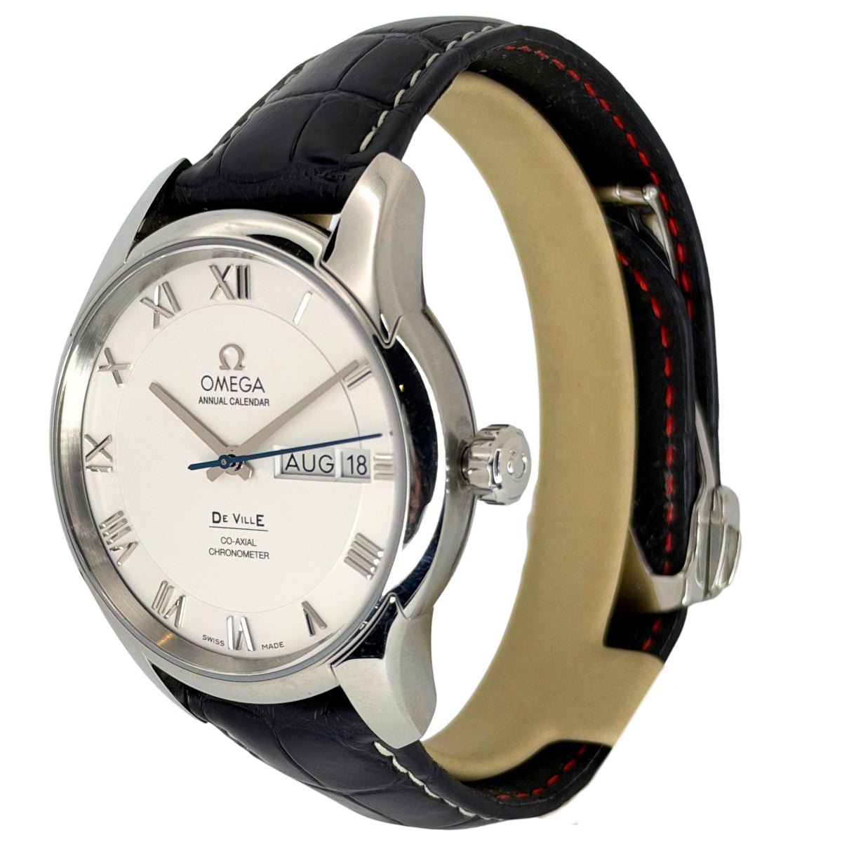De Ville Annual Calendar Stainless Steel White Dial Blue Strap