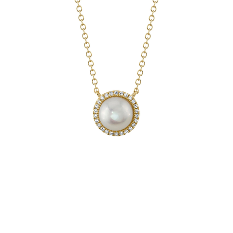 14K Yellow Gold 0.08ct Diamond & Cultured Pearl Necklace