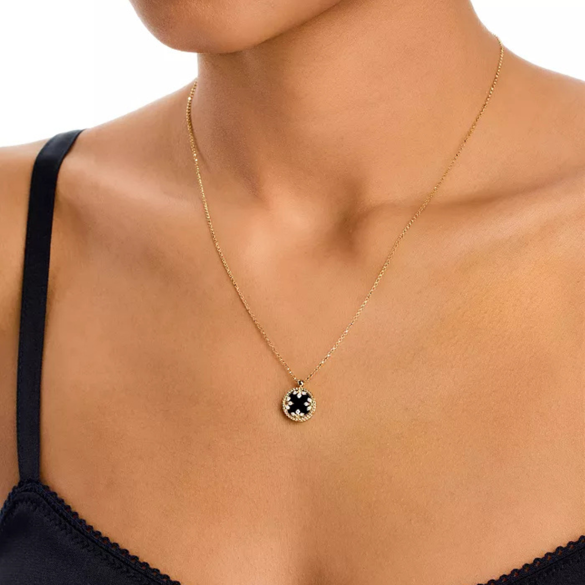 18K Yellow Gold, Diamond, Black Jade, & Mother Of Pearl Reversible Medallion Necklace