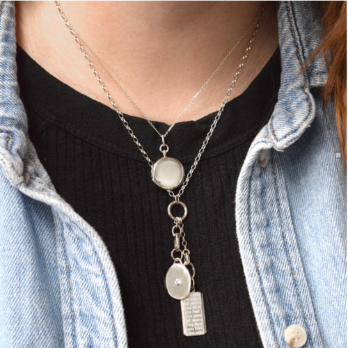 Sterling Silver Oval Half Locket with Sapphire