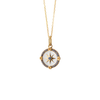 18K Yellow Gold Mini "Adventure" Compass Necklace with White Enamel and Blue Sapphires