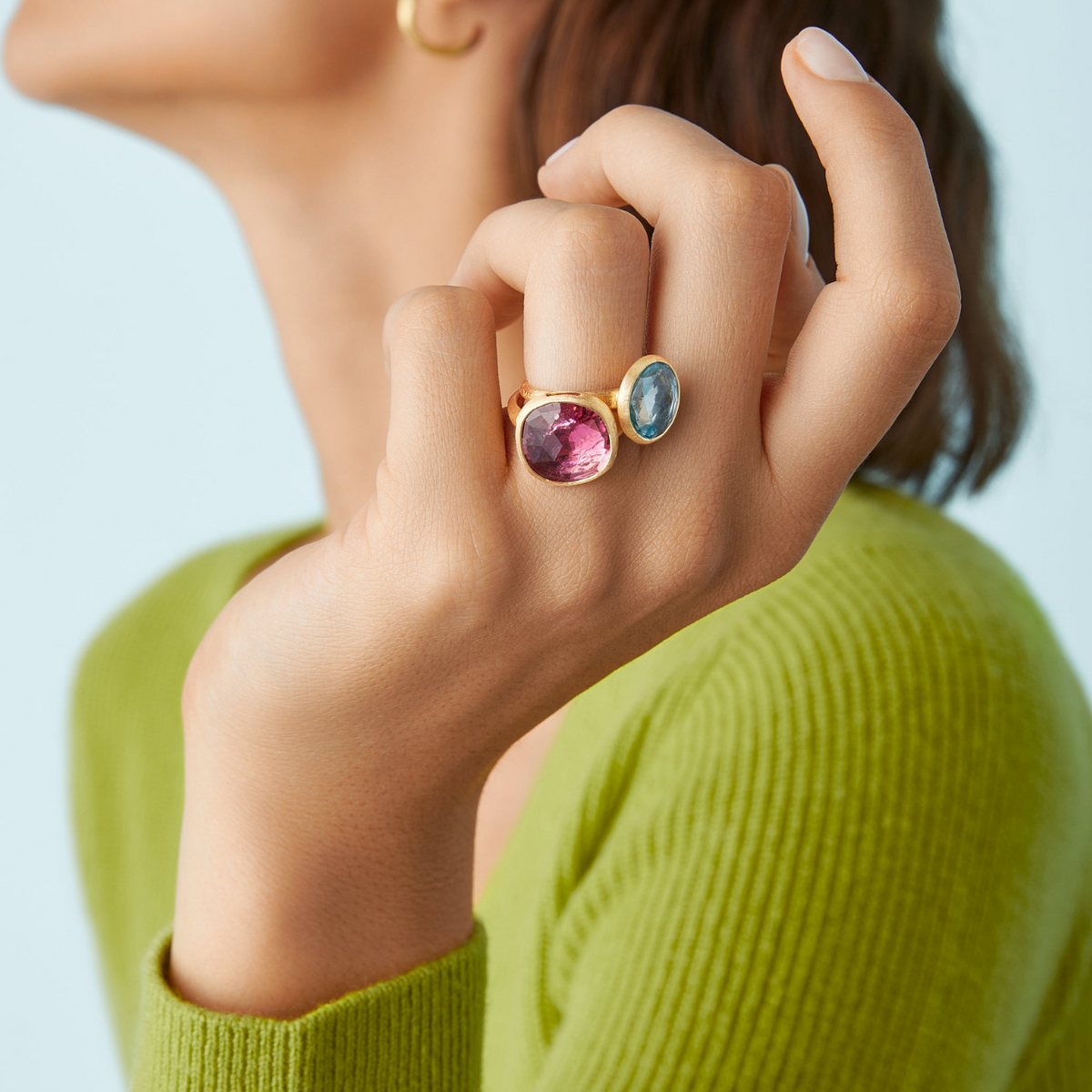 Marco Bicego Jewelry - Jaipur Color 18K Yellow Gold Blue Topaz Medium Stackable Ring | Manfredi Jewels