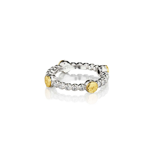 Tiny Moonface 18K Yellow Gold & Platinum Diamond Bead Ring