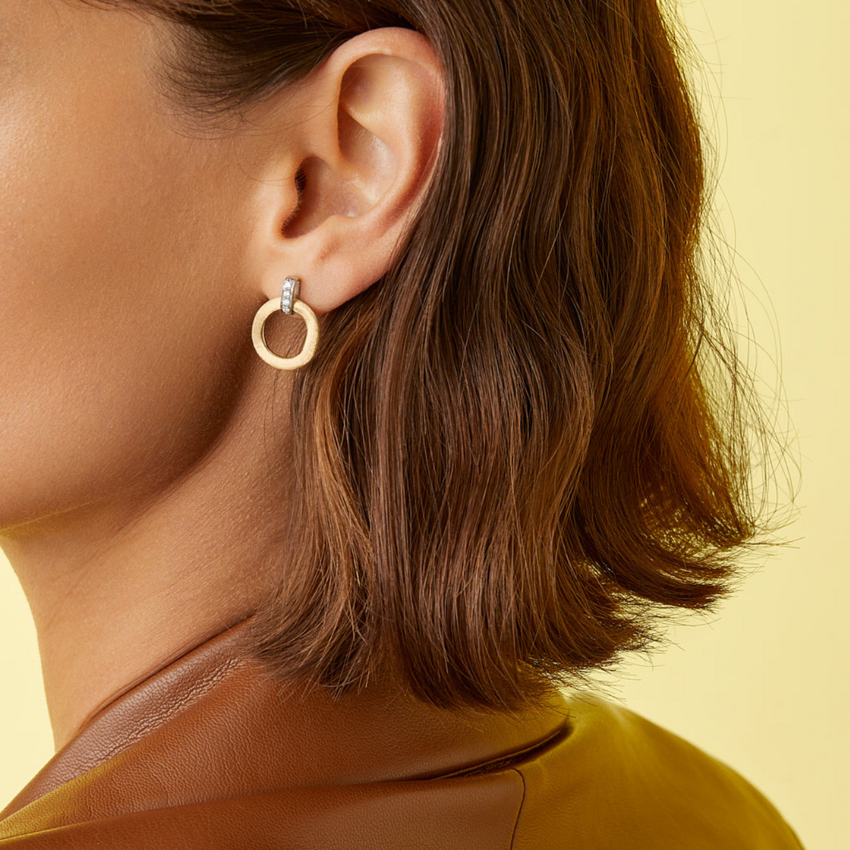 Marco Bicego Jewelry - Jaipur 18K Yellow Gold Flat-Link Diamond Stud Drop Earrings | Manfredi Jewels
