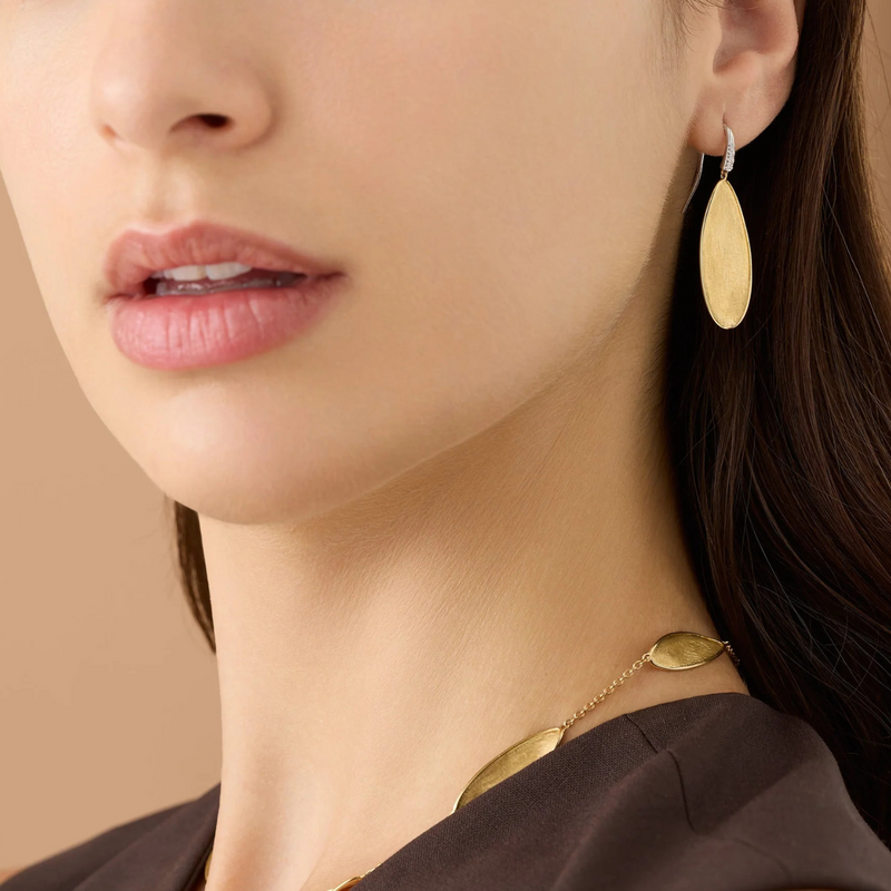 Lunaria 18K Yellow Gold Petal Drop Earrings With Diamond Hook
