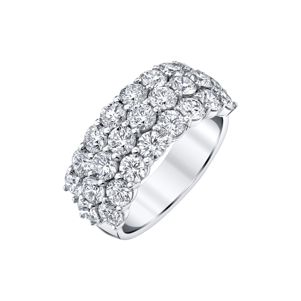 Manfredi Jewels Diamond - 18K White Gold 3-Row Round Diamond Half-Way Band - 3.00 CTW | Manfredi Jewels