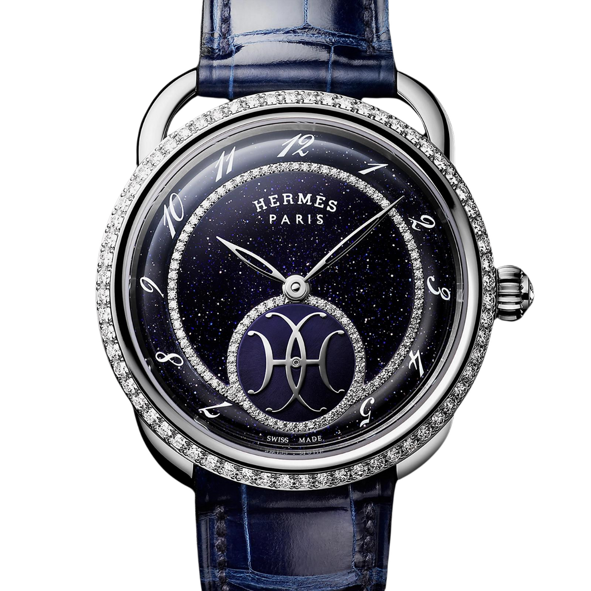 Hermès New Watches - ARCEAU - DOUBLE H DIAMOND SET AVENTURINE MEDIUM WATCH | Manfredi Jewels