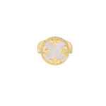 18K Yellow Gold Reversible Medallion Ring in White Mother of Pearl & Diamond