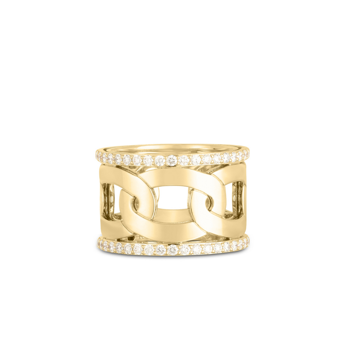 Roberto Coin Jewelry - Navarra 18K Yellow Gold Wide Band Diamond Ring | Manfredi Jewels