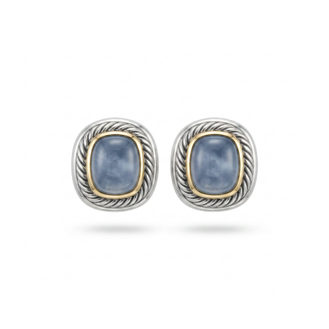 Estate David Yurman 14K Yellow Gold & Sterling Silver Chalcedony Earrings