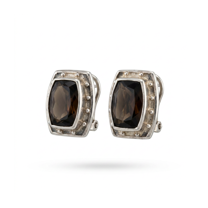 Estate Jewelry Jewelry - Estate Stephen Dweck Sterling Silver & Smokey Quartz Earrings | Manfredi Jewels