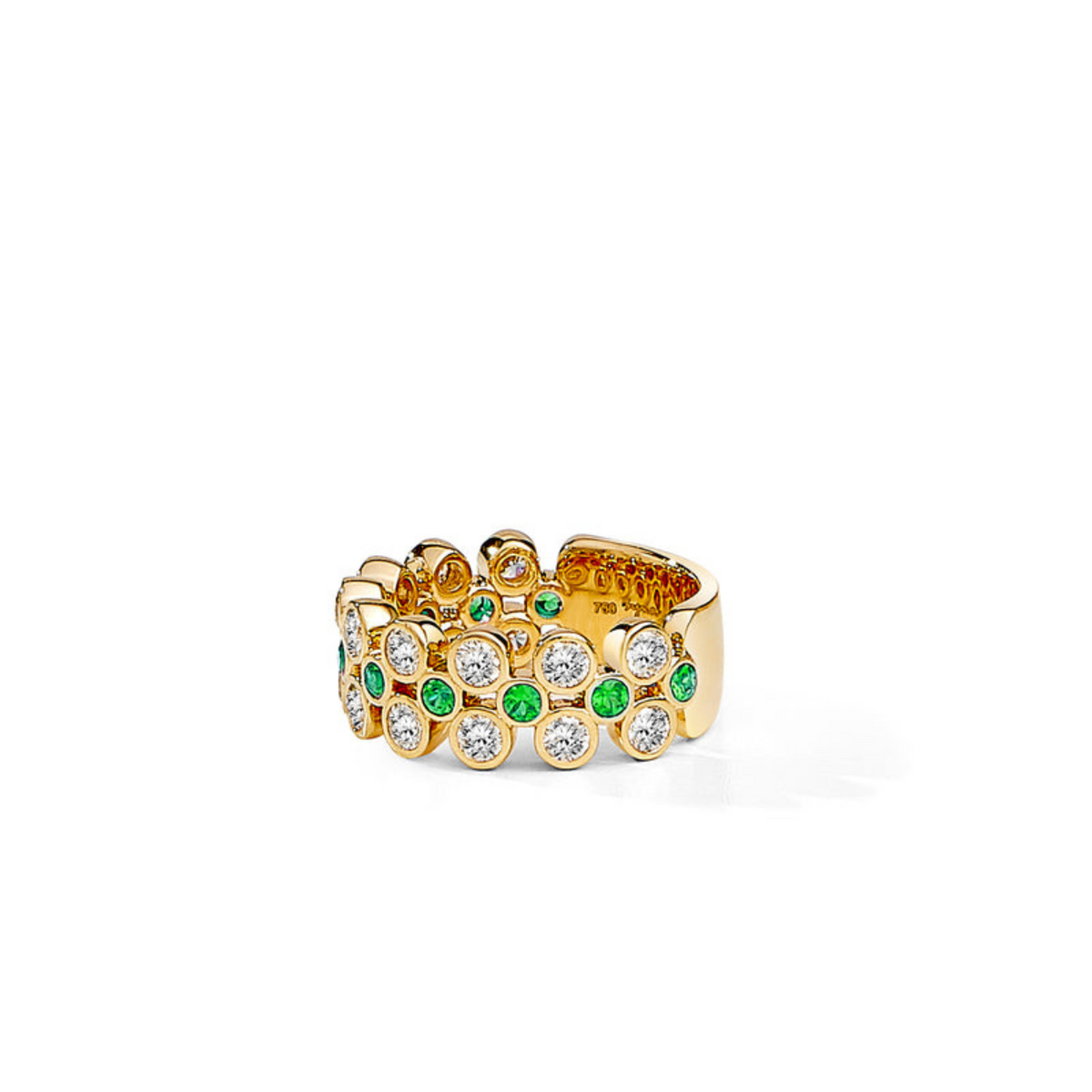 Syna Jewelry - Cosmic 18K Yellow Gold Emeralds & Diamond Band Ring | Manfredi Jewels