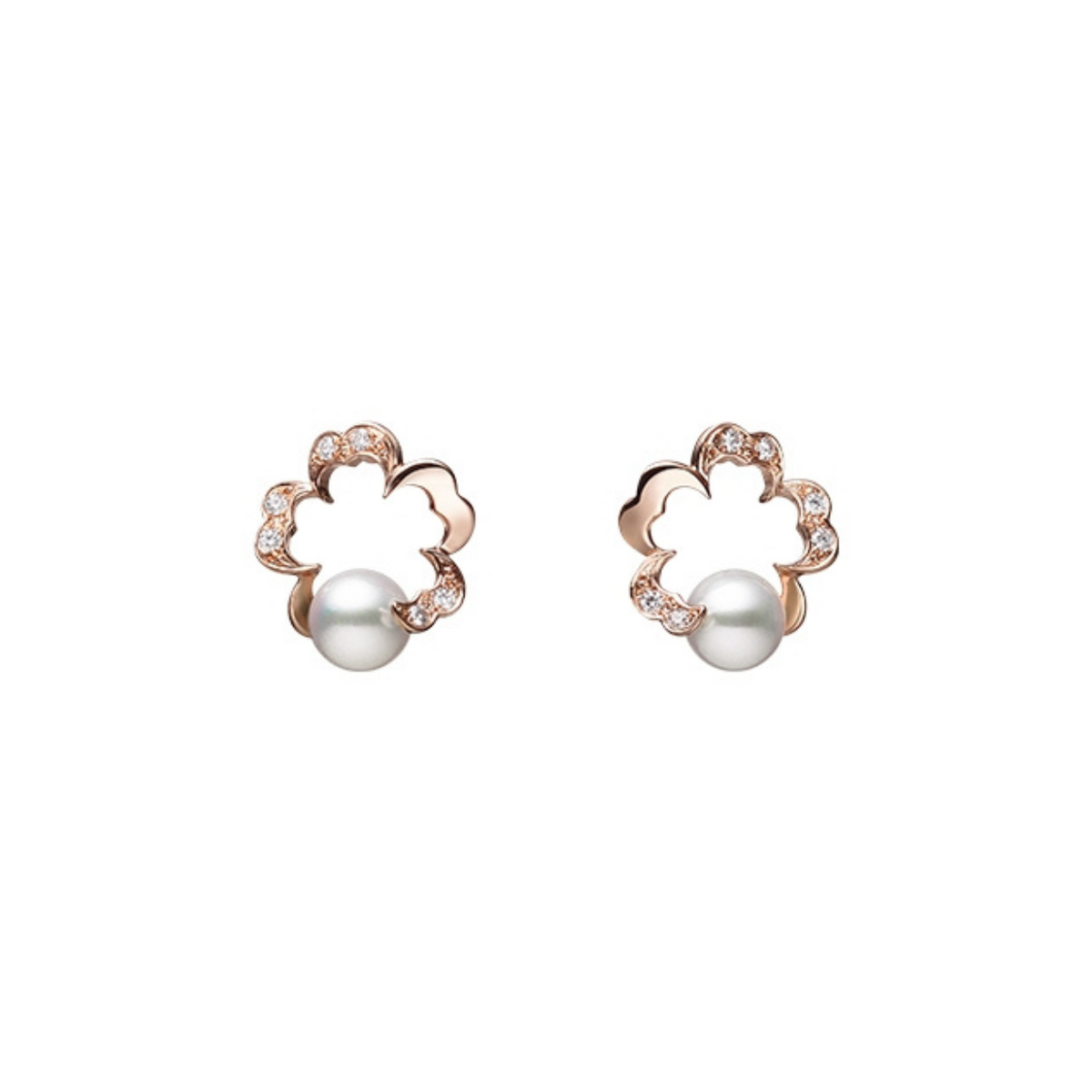 Mikimoto Jewelry - Cherry Blossom 18K Pink Gold Akoya Cultured Pearl & Diamond Earrings | Manfredi Jewels