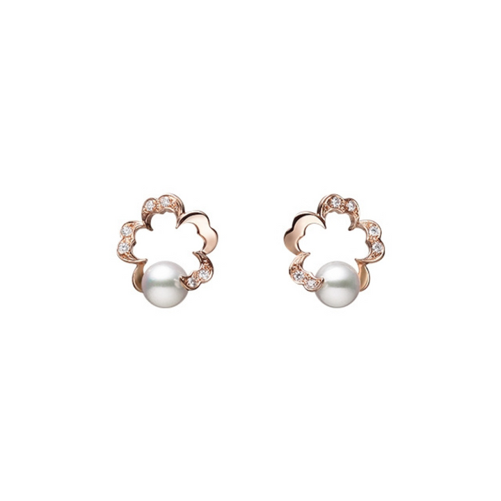 Mikimoto Jewelry - Cherry Blossom 18K Pink Gold Akoya Cultured Pearl & Diamond Earrings | Manfredi Jewels