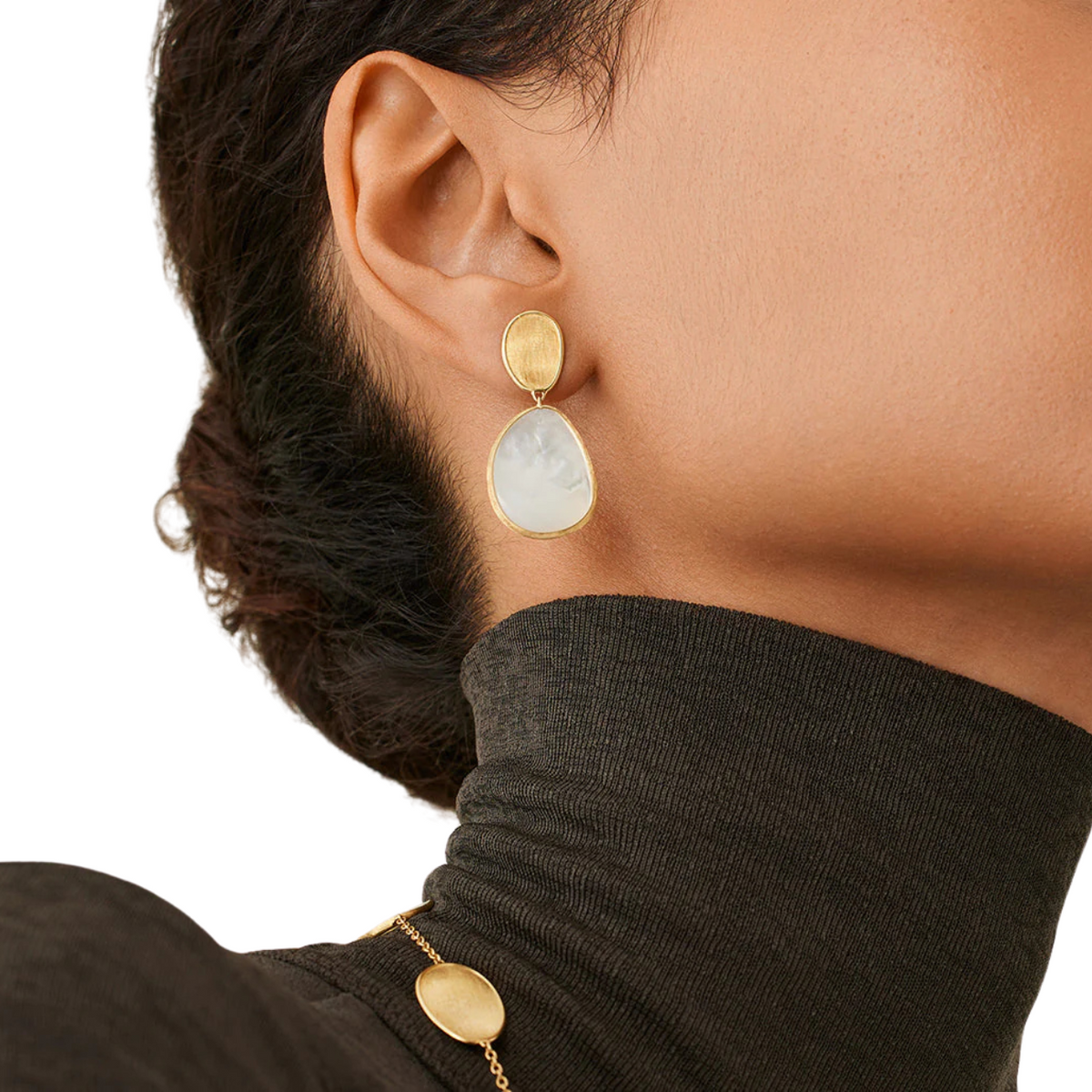 Marco Bicego - Lunaria Yellow Gold Mother of Pearl Earrings | Manfredi Jewels
