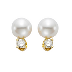Akoya Pearl 18K White Gold 8-8.5mm White AA Pearl Stud Earrings set with Round Brilliant Cut Diamonds