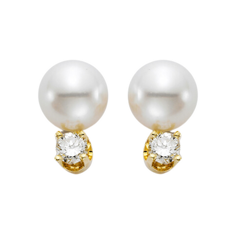 Akoya Pearl 18K White Gold 8-8.5mm White AA Pearl Stud Earrings set with Round Brilliant Cut Diamonds
