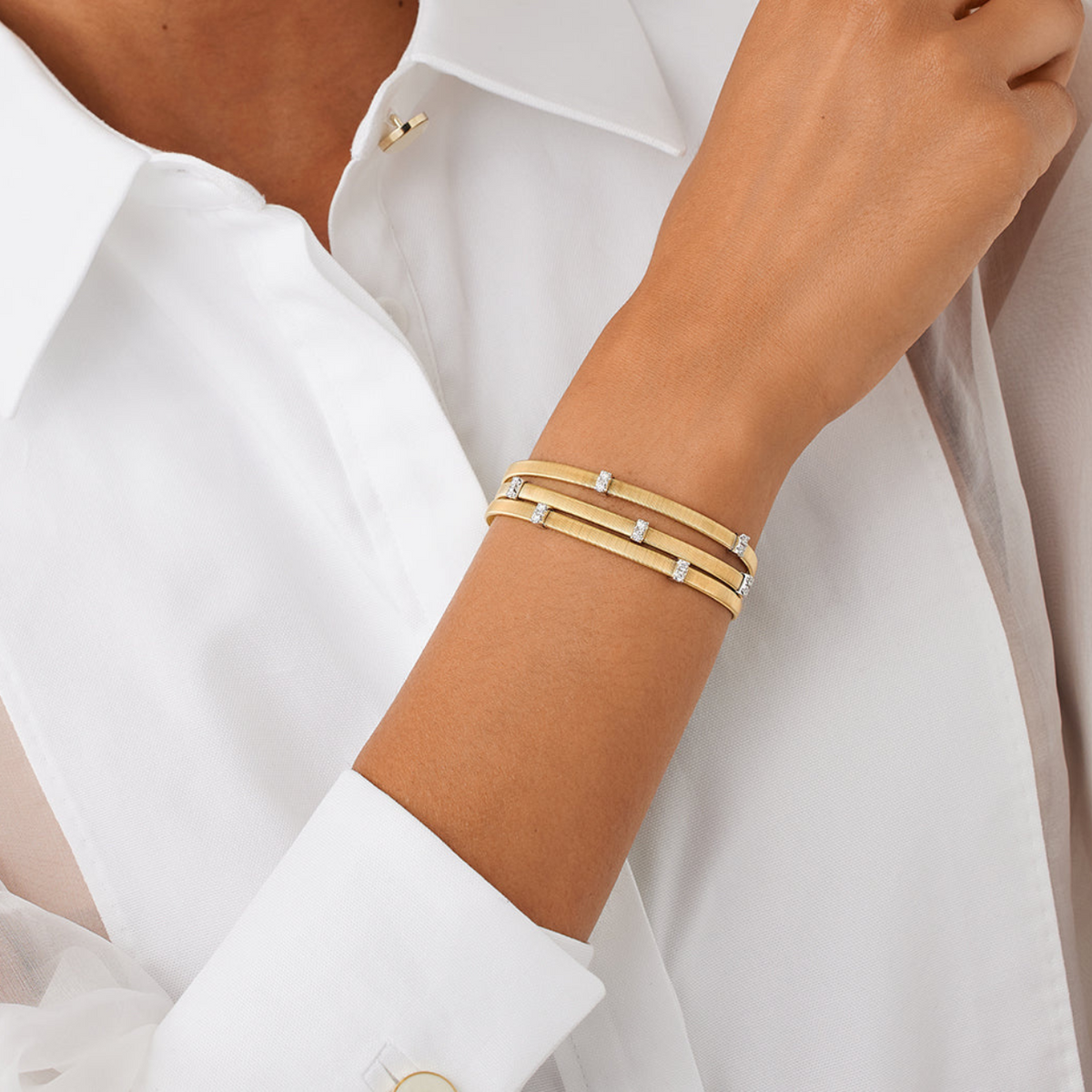 Marco Bicego Jewelry - Masai 18K Yellow Gold Triple Strand Diamond Station Bracelet | Manfredi Jewels