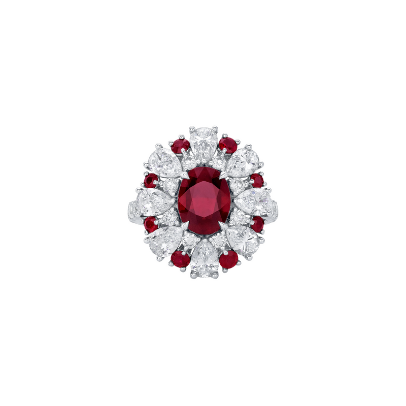 18K White Gold, Diamond, & Ruby Cocktail Ring