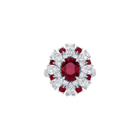 18K White Gold, Diamond, & Ruby Cocktail Ring