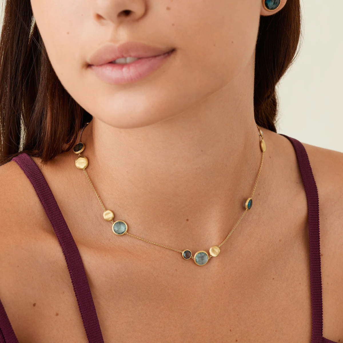 Marco Bicego Jewelry - Jaipur Color 18K Yellow Gold and Mixed Blue Topaz Necklace | Manfredi Jewels
