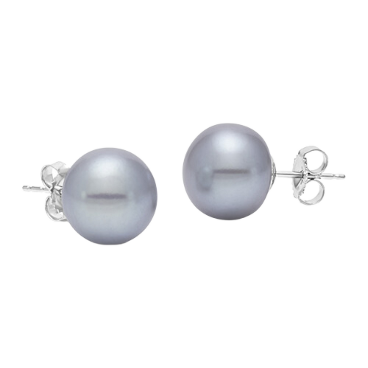 Mastoloni - 14K White Gold 9.5-10MM Gray Button Freshwater Pearl Earrings | Manfredi Jewels