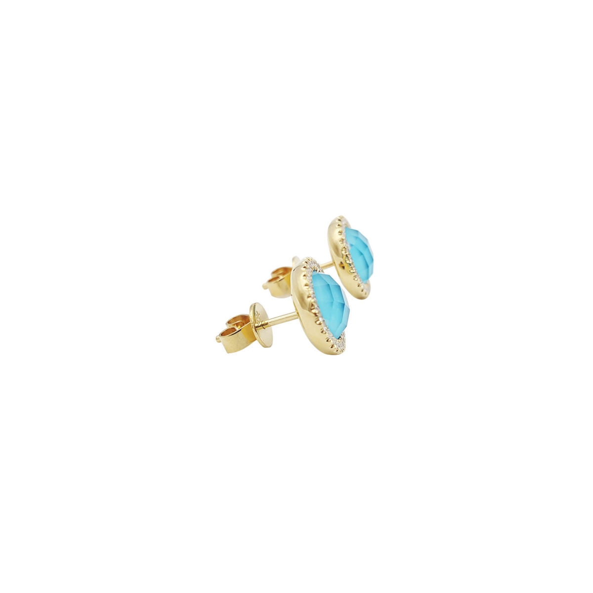 Doves Jewelry - 18K Yellow Gold & Diamond Round Turquoise Earrings | Manfredi Jewels