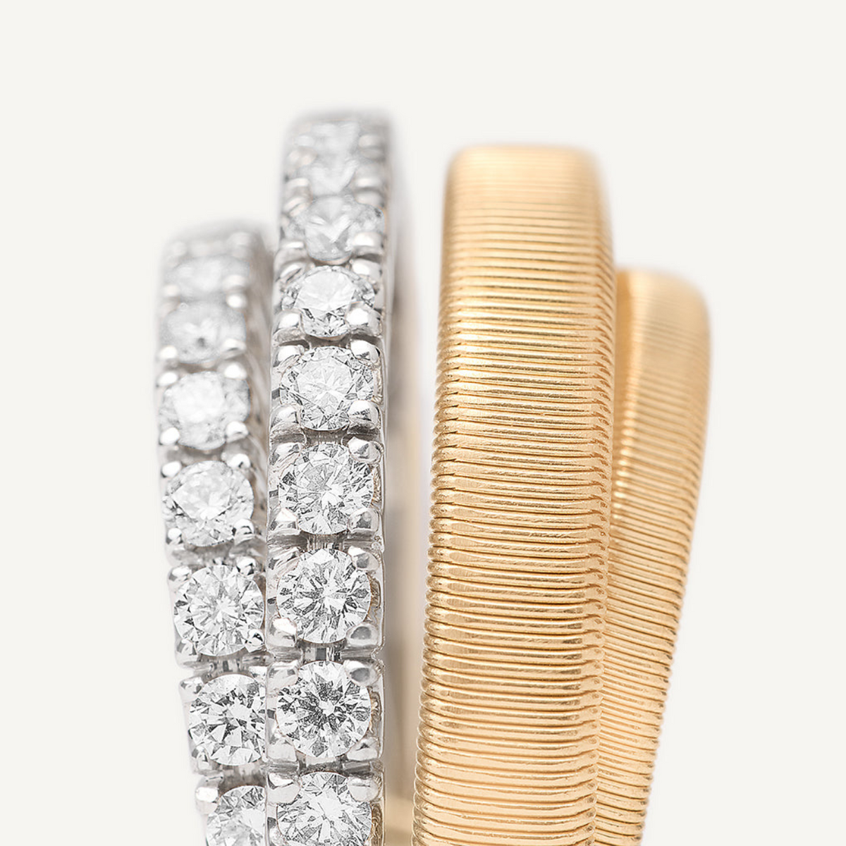 Marco Bicego Jewelry - Masai 18K Yellow Gold 4-Strand Coil 2 Pavé Diamond Bands Ring | Manfredi Jewels