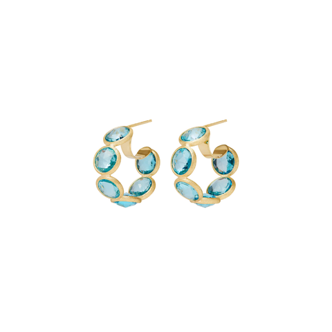 Jaipur 18K Yellow Gold Bezel Set Hoop Earrings with Blue Topaz