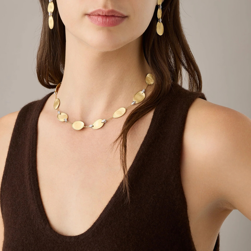 Lunaria 18K Yellow Gold Petal Single Strand Necklace With Diamond Accents