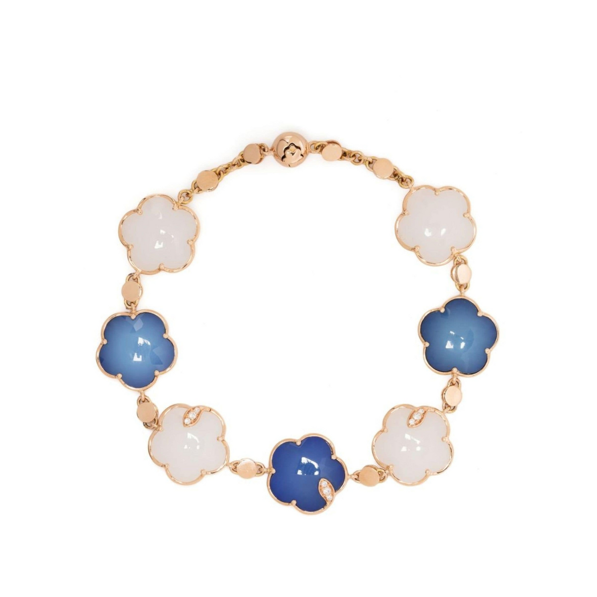 Pasquale Bruni Jewelry - Bon Ton Joli 18K Rose Gold Lapis Lazuli & White Agatee Diamond Flower Bracelet | Manfredi Jewels
