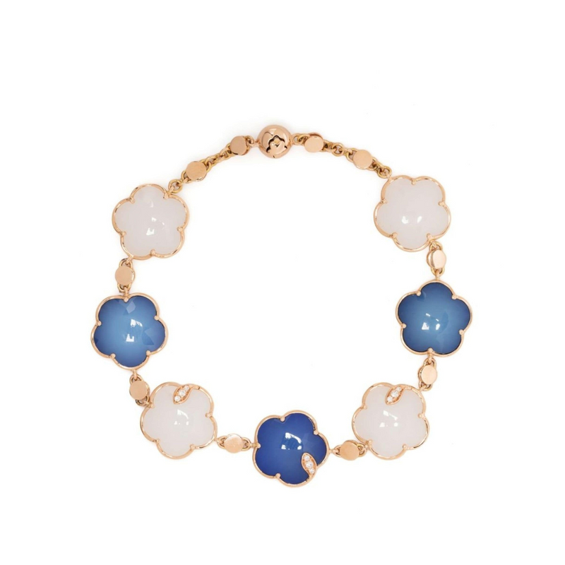 Bon Ton Joli 18K Rose Gold Blue Moon and White Agate Diamond Bracelet