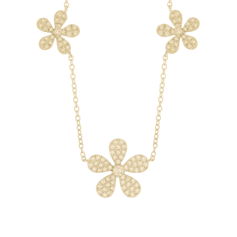 18K Yellow Gold & Diamond Flower Necklace