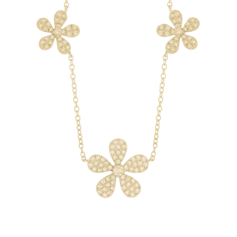 18K Yellow Gold & Diamond Flower Necklace
