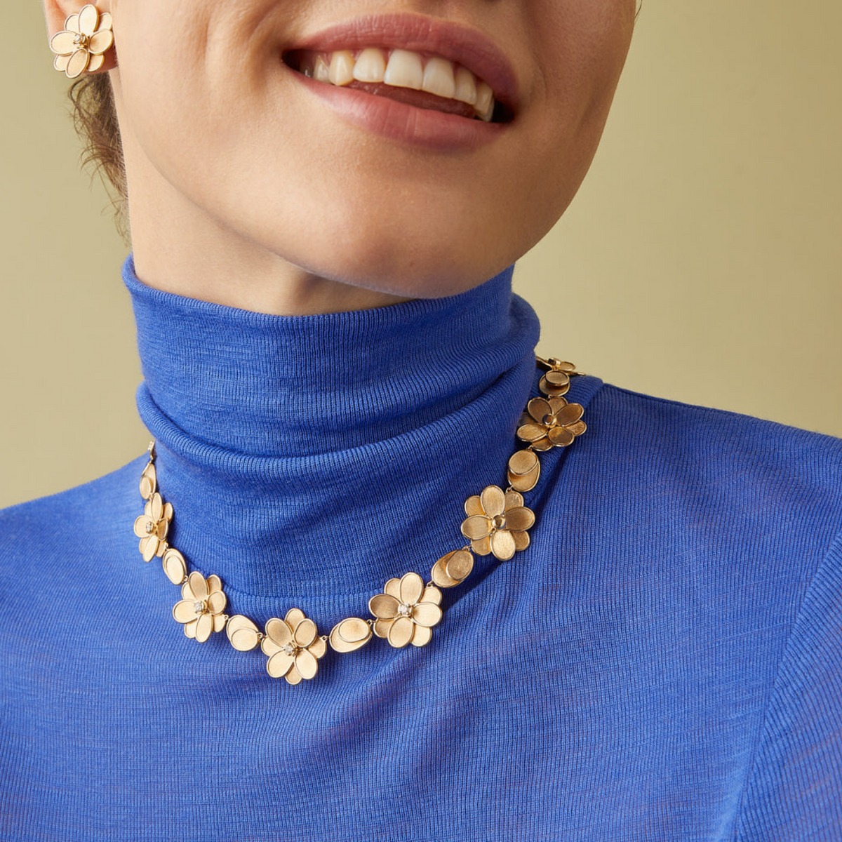 Marco Bicego Jewelry - Petali 18K Yellow Gold Flower Collar Diamond Necklace | Manfredi Jewels