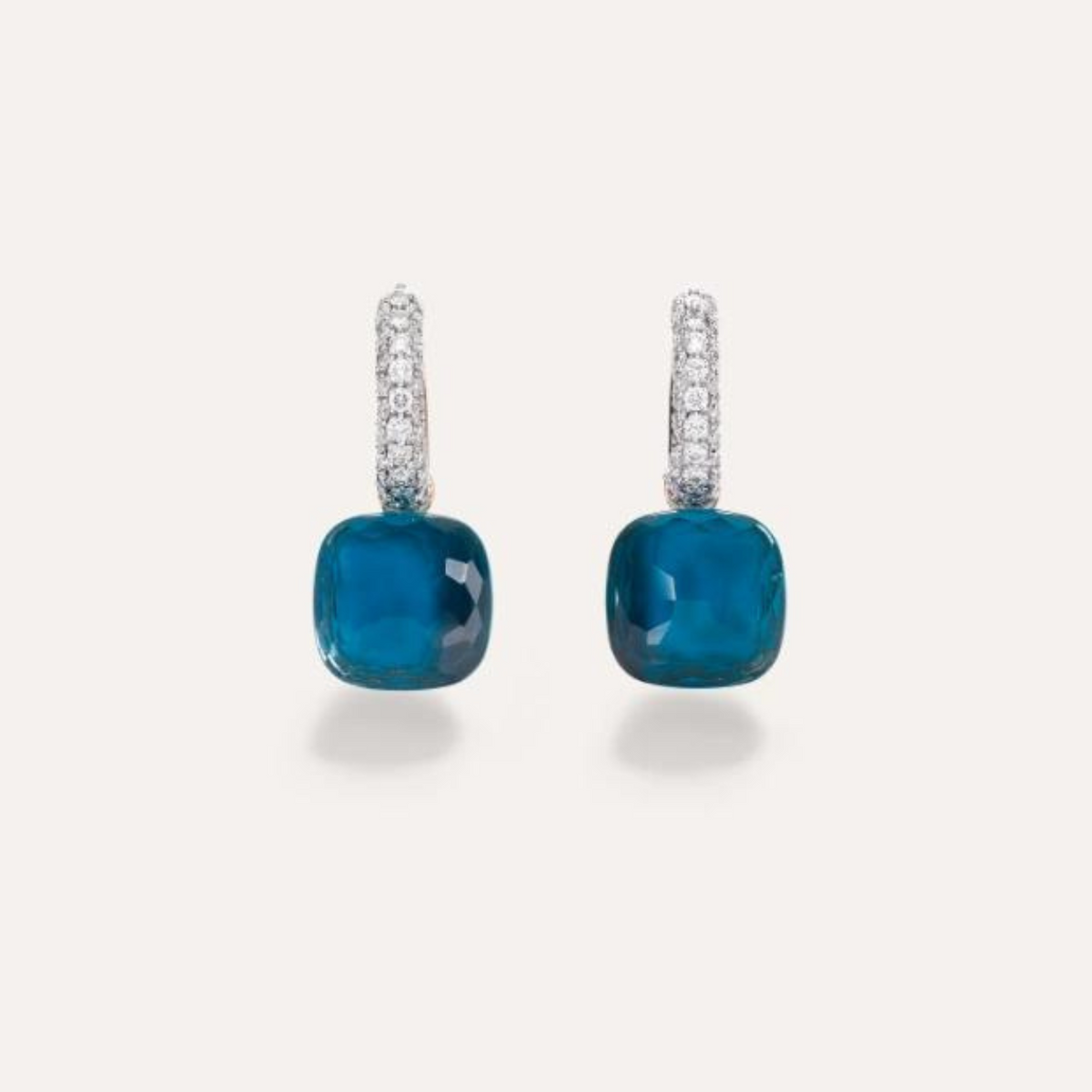 Pomellato Jewelry - Nudo 18K Rose Gold London Blue Topaz & Diamond Pavé Classic Earrings | Manfredi Jewels