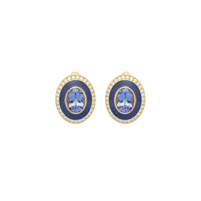 18K Yellow Gold, Diamond, & Tanzanite Earrings