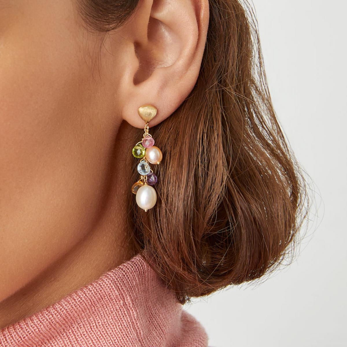 Marco Bicego Jewelry - Paradise 18K Yellow Gold Mixed Gemstone & Pearl Short Drop Earrings | Manfredi Jewels