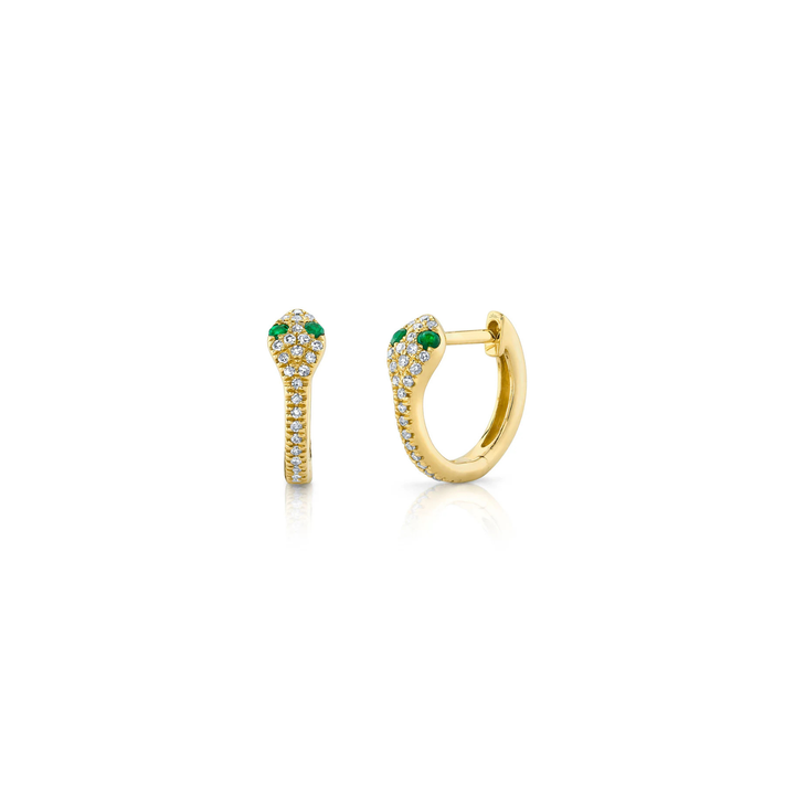 Kate 14K Yellow Gold Diamond & Emerald Snake Huggie Hoops