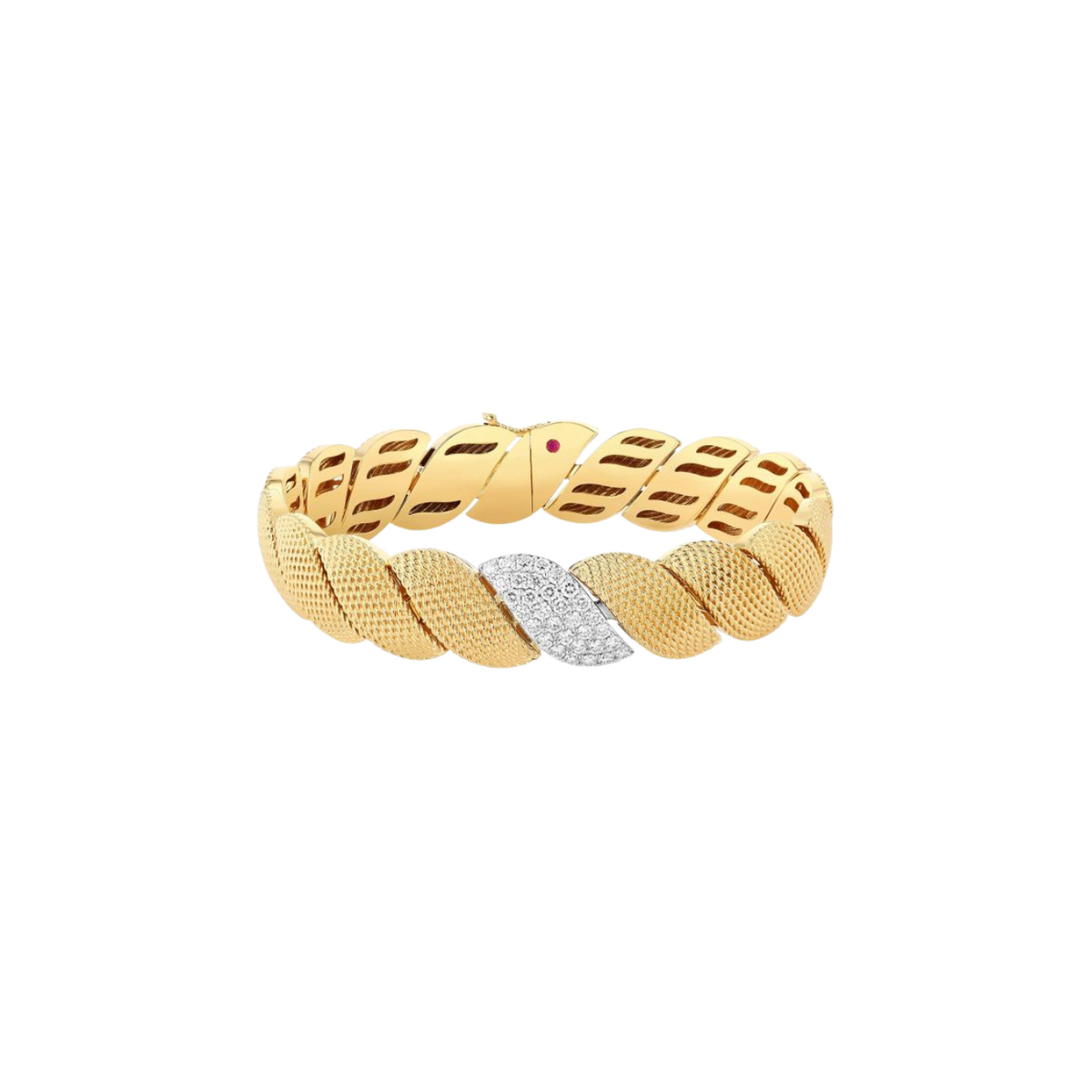 Roberto Coin Jewelry - San Marco Diamond Pavé & Textured Yellow Gold Bracelet in Two Tone | Manfredi Jewels