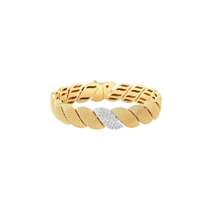 Roberto Coin Jewelry - San Marco Diamond Pavé & Textured Yellow Gold Bracelet in Two Tone | Manfredi Jewels