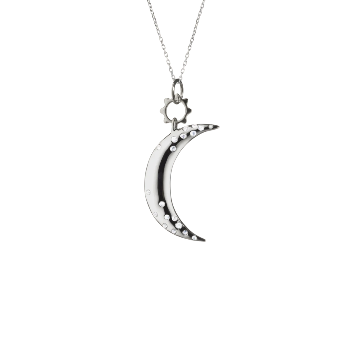 Sterling Silver Small Crescent Moon Charm with White Sapphires