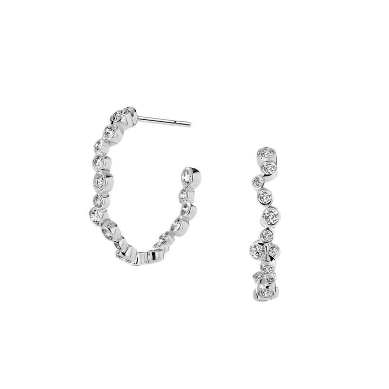 Cosmic 18k White Gold Diamond Cluster Oval Hoops Earrings